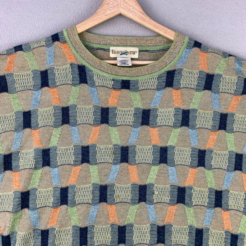 Vintage TravelSmith Knit Sweater Mens XXL Multi‎ Color Coogi Style 90s Geometric